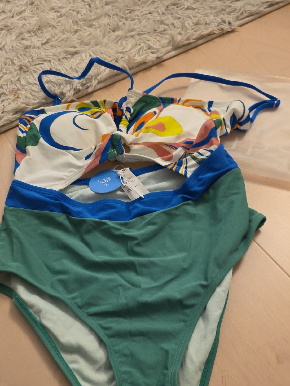 Colorful Patterned & Green Kids One-Piece Swimsuit